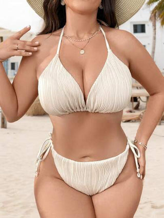 Swim Vcay طقم بكيني مع قطع سفلية مربوطة ذات رقبة على الرقبة وظهر مكشوف، مناسب للعطلات الصيفية على الشاطئ بحجم كبير