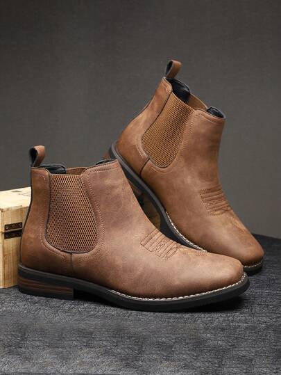 بوت تشيلسي للرجال، رأس مربع، خفيف الوزن ومريح، بوت غربية بريطانية عتيقة (احجز مقاس أكبر بمقاس واحد)
