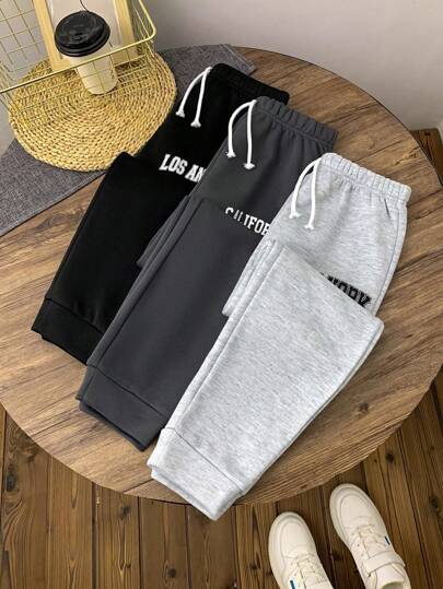 SHEIN Essnce 3 قطع بنطلون رياضي نسائي كاجوال متعدد الألوان مطبوع عليه حروف، بنطلون رياضي نسائي للشتاء مع سحاب وطباعة حروف، بنطلون رياضي مريح وشتوي مناسب للأعياد والعطلات