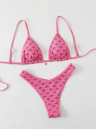 Swim Mod طقم بكيني للنساء مزخرف بطبعة زهور عشوائية وأربطة رفيعة مثيرة، للصيف