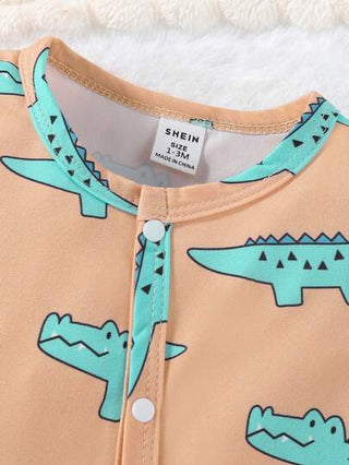 3 قطع حلل قصيرة للأطفال الرضع بطبعات أنيقة لحيوانات الأسد والديناصور والتمساح، كم طويل متكاملة مريحة