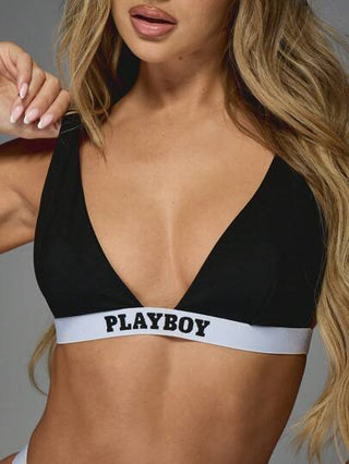 MISSGUIDED Missguided x Playboy طقم ملابس داخلية من قطعتين (سلوبيت وسروال) ذو علامة تجارية بنطاقات مطاطية متباينة
