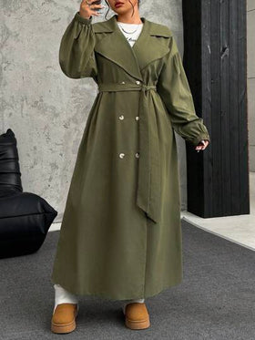 SHEIN EZwear معطف تنفيذي أخضر زيتوني طويل بياقة عريضة وأكمام طويلة