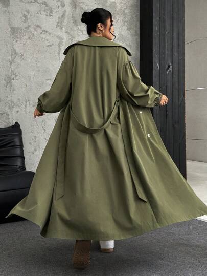 SHEIN EZwear معطف تنفيذي أخضر زيتوني طويل بياقة عريضة وأكمام طويلة