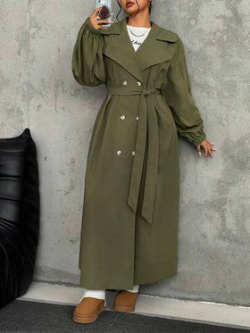 SHEIN EZwear معطف تنفيذي أخضر زيتوني طويل بياقة عريضة وأكمام طويلة
