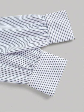 SHEIN MOD قميص طويل الأكمام مع تصميم متقاطع وعقدة الفراشة في الخلف، بتصميم غير متماثل ومخطط، مناسب للنساء في ، كاوجيرل