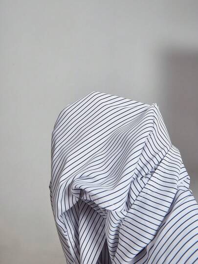 SHEIN MOD قميص طويل الأكمام مع تصميم متقاطع وعقدة الفراشة في الخلف، بتصميم غير متماثل ومخطط، مناسب للنساء في ، كاوجيرل