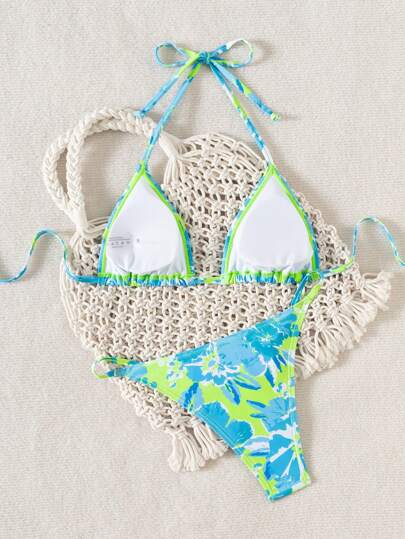 Swim طقم بكيني للنساء مكون من 2 قطع، ملابس علوية مربوط عند الرقبة وأسفل مربوط خلفيًا، بتصميمات متنوعة صيفية