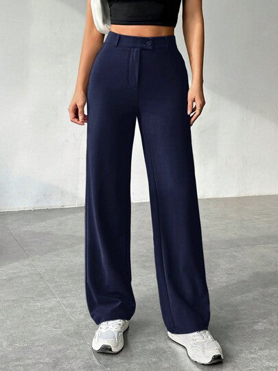 EZwear سراويل طويلة كاجوال سادة بأزرار أمامية بسيطة للنساء، للاستخدام اليومي، ملابس رمضان