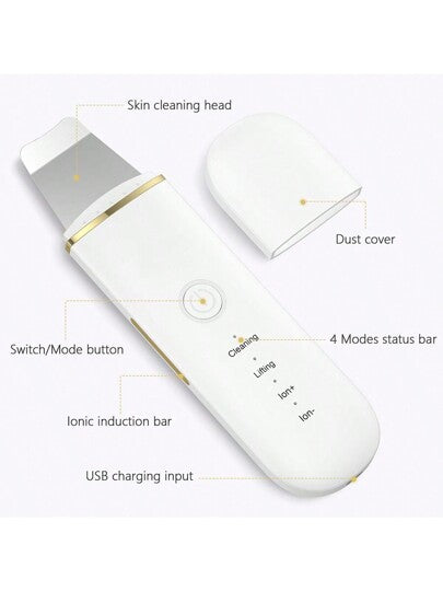 أداة تنظيف البشرة بالموجات فوق الصوتية - قابلة لإعادة الشحن عبر USB، أداة إزالة الرؤوس السوداء بالاهتزاز، أداة تنظيف الوجه ومحسن البشرة، أداة عناية بالبشرة بسعر معقول، تشمل رأسين من السيليكون