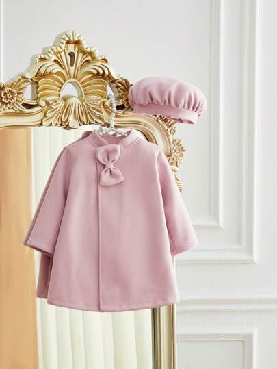 SHEIN جاكيت وقبعة سادة أنيقة للبنات الصغيرات, موسم الخريف/الشتاء