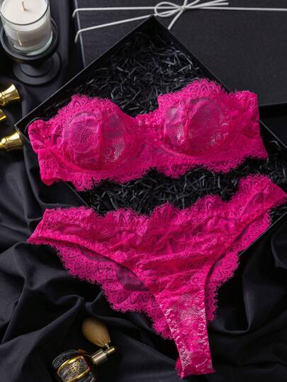 Seduluxe مجموعة ملابس داخلية كاجوال وجذابة للنساء بلون أحادي مع تطريز دانتيل، قطعتان