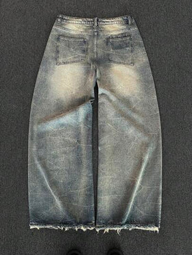 Manfinity Denimwave جينز رجالي واسع الساق بتأثير مغسول مع توسع في الأسفل ، جينز ممزق ملزبل أزرق داكن طويل للرجال ، هدية للزوج والحبيب