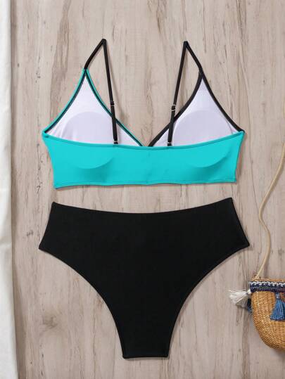 SHEIN Swim ملابس سباحة كاجوال وعصرية من قطعتين ، مناسبة للاستخدام اليومي في الصيف
