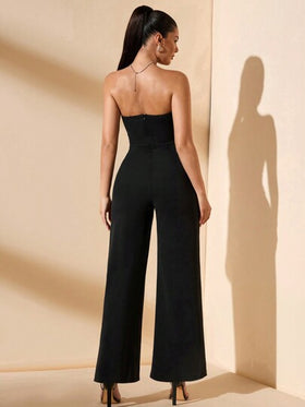 SHEIN BAE جمبسوت نسائية ذات فتحة ظهر عميقة وساق واسعة، جمبسوت أنيقة وأنثوية مناسبة للكريسماس والمناسبات الرومانسية والحفلات والمناسبات الرسمية والخروجات الليلية
