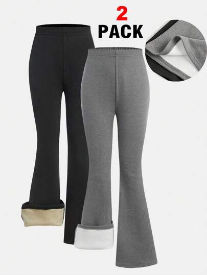 SHEIN Girlism بنطلون فضفاض مبطن متناسق للفتيات في سن المراهقة 2قطعة، الأسود والرمادي
