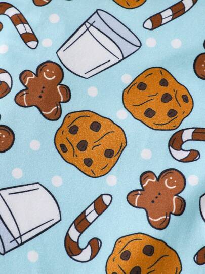 جمبسوت رضع/أطفال صبيان بأكمام طويلة مطبوعة بالبان كيك والحليب والبسكويت مع سحاب