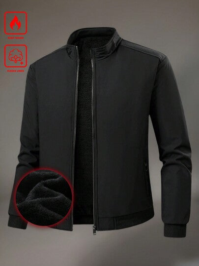 Manfinity Homme معطف ومعاطف سميكة مقاومة للبرودة مبطنة بمواد عازلة للرجال، جاكيت أسود أكمام طويلة بتصميم قبعة البيسبول، هدية لأصدقائك وزوجك وصديقك