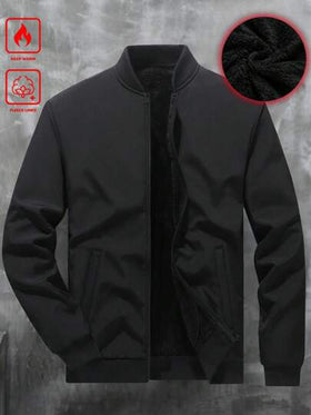 Manfinity Homme جاكيت بومبر كاجوال مبطنة بالحرارة ذات لون أحادي للرجال، متعددة الاستخدامات في الخريف والشتاء، جاكيت بيسبول بأكمام طويلة للخروج، هدايا للأصدقاء والأزواج والأحباء