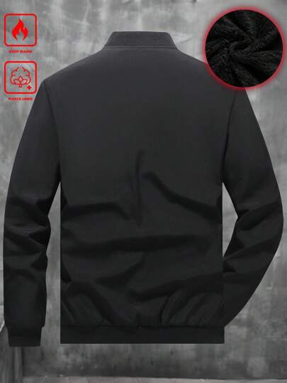Manfinity Homme جاكيت بومبر كاجوال مبطنة بالحرارة ذات لون أحادي للرجال، متعددة الاستخدامات في الخريف والشتاء، جاكيت بيسبول بأكمام طويلة للخروج، هدايا للأصدقاء والأزواج والأحباء