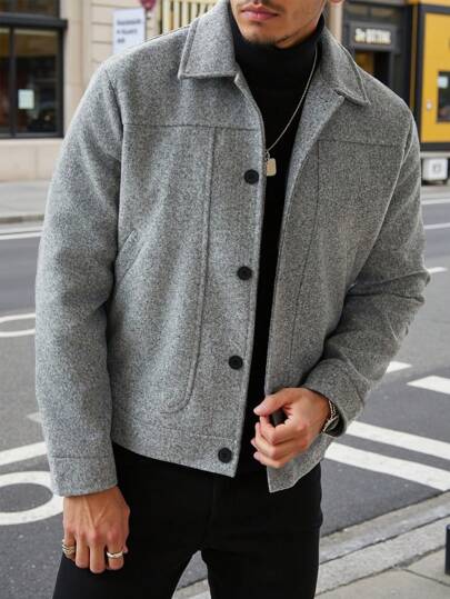 Manfinity CasualCool معطف قصير أنيق بأكمام طويلة للرجال، معطف بيه للخروج في فصل الخريف والشتاء، هدية للأصدقاء والزوج والحبيب