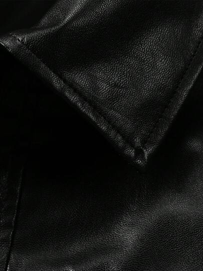 Manfinity Homme جاكيت رجالية فضفاضة بأكمام طويلة وجيب قابل للطي من جلد البولي يوريثان مع سحاب أمامي، للخريف والشتاء