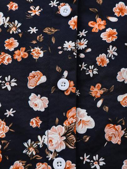 SHEIN Vintaside Kids معطف متوسط الطول بغطاء رأس سميك وفاخر بنمط الزهور الصغيرة المتناثرة بطراز قديم للفتيات ما بين الطفولة والمراهقة ، مناسب للخريف والشتاء