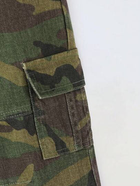 SHEIN بناطيل جينز بطراز كاجوال عصري متعدد الجيوب، فضفاضة ومريحة ذات خصر مرن مع رسن للشباب