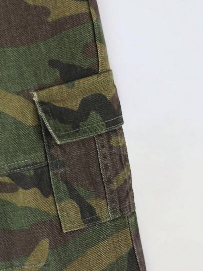 SHEIN بناطيل جينز بطراز كاجوال عصري متعدد الجيوب، فضفاضة ومريحة ذات خصر مرن مع رسن للشباب