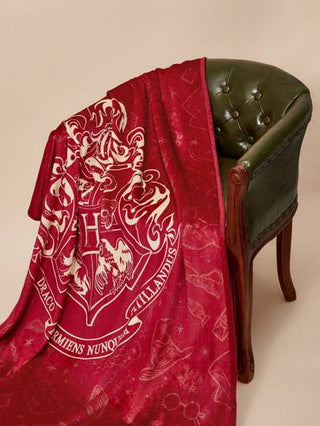 HARRY POTTER X SHEIN بطانية أريكة ذات ستائر مطبوعة برمز حيوان وحرف هوجوارتس الأحمر، للنوم القيلولة