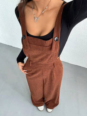 SHEIN EZwear جمبسوت نسائية بلون أحادي، قصّة بسيطة وأنيقة، مناسبة للارتداء اليومي