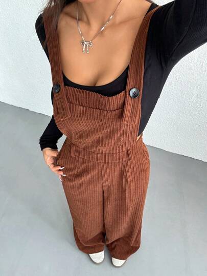 SHEIN EZwear جمبسوت نسائية بلون أحادي، قصّة بسيطة وأنيقة، مناسبة للارتداء اليومي