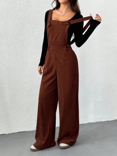 SHEIN EZwear جمبسوت نسائية بلون أحادي، قصّة بسيطة وأنيقة، مناسبة للارتداء اليومي