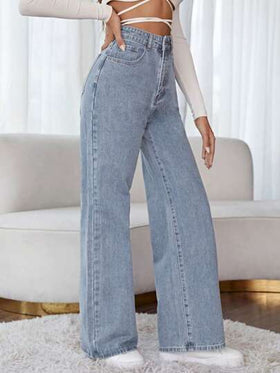 SHEIN Frenchy بنطلون جينز خصر عالي ساق عريضة