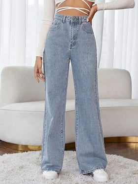 SHEIN Frenchy بنطلون جينز خصر عالي ساق عريضة
