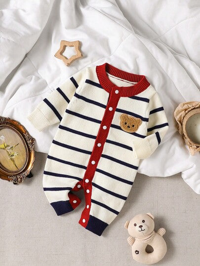 SHEIN Vintaside Kids رومبير كروشيه ملونة مخططة عصرية وناعمة للأطفال الرضع الصبيان