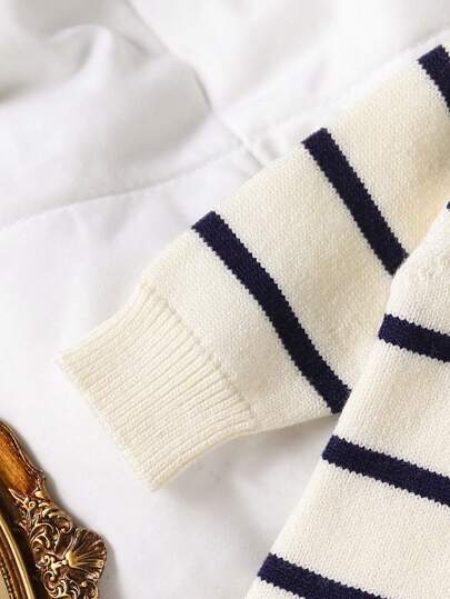 SHEIN Vintaside Kids رومبير كروشيه ملونة مخططة عصرية وناعمة للأطفال الرضع الصبيان