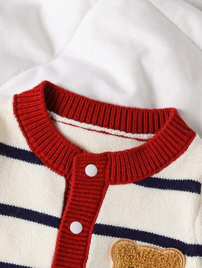 SHEIN Vintaside Kids رومبير كروشيه ملونة مخططة عصرية وناعمة للأطفال الرضع الصبيان