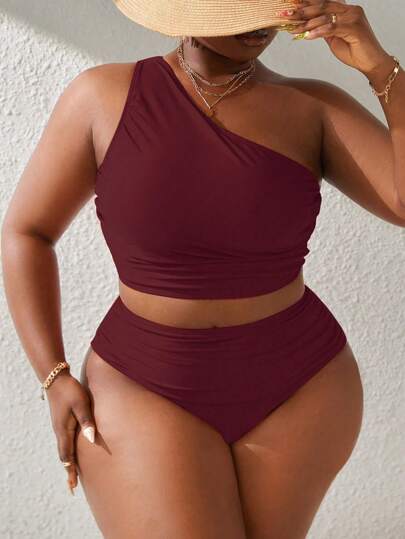 طقم تانكيني حريمي Slaydiva بيكيني ملابس علوية أحمر أحادي اللون مقصّر للنساء بحجم كبير لعام 2025 ورأس السنة الجديدة والاحتفال بعيد الربيع