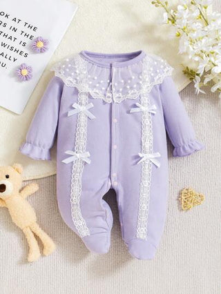 SHEIN رومبير مكشكشة للرضع فتيات بأكمام طويلة وأقدام باللون البنفسجي الفاتح