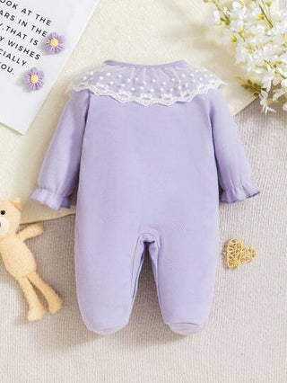 SHEIN رومبير مكشكشة للرضع فتيات بأكمام طويلة وأقدام باللون البنفسجي الفاتح