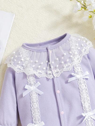 SHEIN رومبير مكشكشة للرضع فتيات بأكمام طويلة وأقدام باللون البنفسجي الفاتح