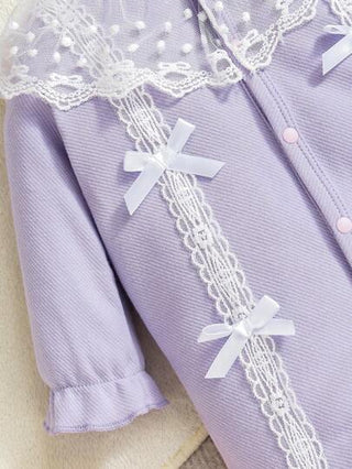 SHEIN رومبير مكشكشة للرضع فتيات بأكمام طويلة وأقدام باللون البنفسجي الفاتح