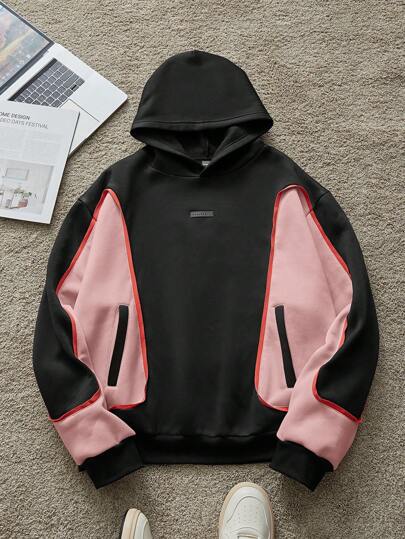 Manfinity Unisex بلوزة بقلنسوة رجالي منسوج بأكمام طويلة للاستخدام اليومي الكاجوال، فضفاضة ومريحة