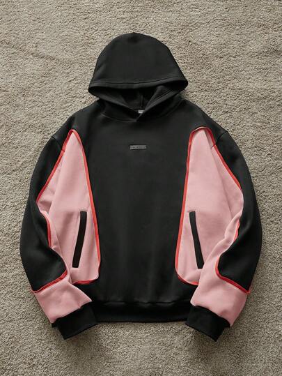 Manfinity Unisex بلوزة بقلنسوة رجالي منسوج بأكمام طويلة للاستخدام اليومي الكاجوال، فضفاضة ومريحة