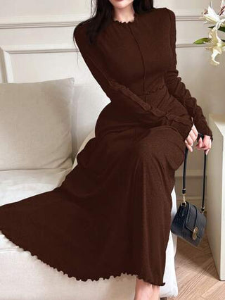 Modelyn فستان كاجوال بأكمام طويلة ذو زخرفة دانتيل أزهار بسيطة للنساء