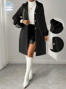 Almamuse معطف طويل نسائي كاجوال ذو يقة فضفاضة من قطع متنوعة، أزرار أمامية فردية، مناسب للخريف/الشتاء