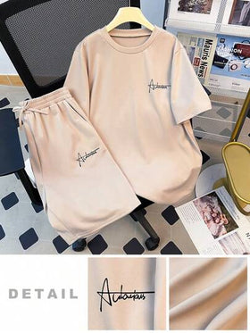 SHEIN 2 قطعة/ مجموعة تي شيرت قصير الأكمام بطباعة حروف واشورت مريح متعدد الاستخدامات فعال التكلفة للمراهقين، أسلوب كاجوال حضري