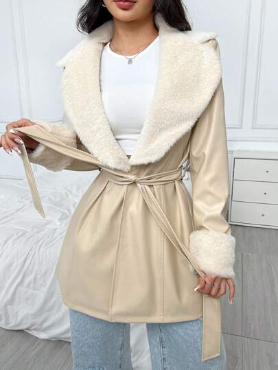 SHEIN EZwear معطف نسائي طويل منتظم فاتح اللون الخاكي متدلٍ