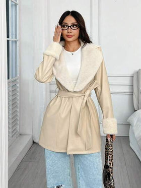 SHEIN EZwear معطف نسائي طويل منتظم فاتح اللون الخاكي متدلٍ